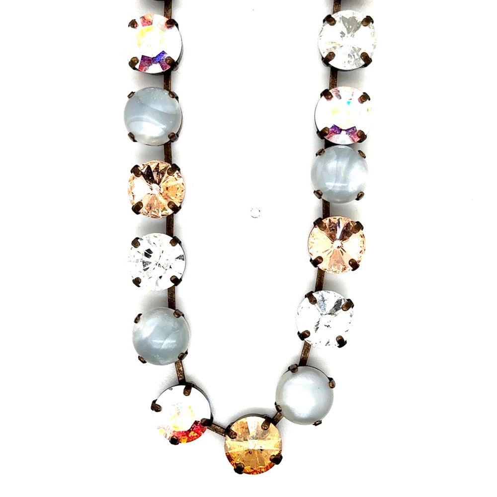 Sabika Classics Crystal Necklace Antique Gold Tone Multi Stone Heart Charm 18in